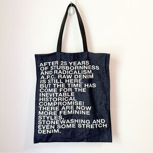 A.P.C. Denim Tote 25th Anniversary Indigo Leather Straps an Trim Interior Pocket